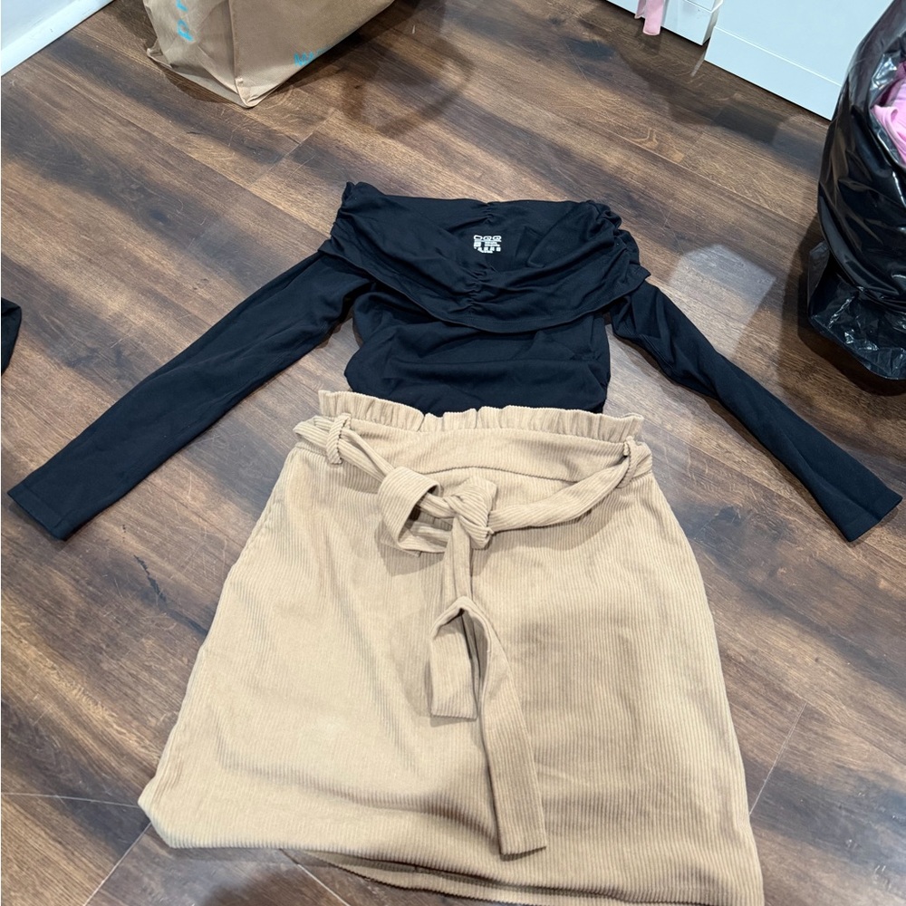 Tan Corduroy Skirt with Belt